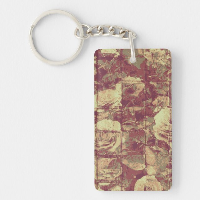 Rose camouflage pattern on tiled wall background key ring (Front)