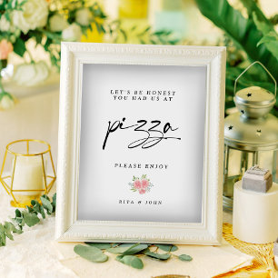 Rose Carnation Calligraphy Pizza Bar Wedding Sign