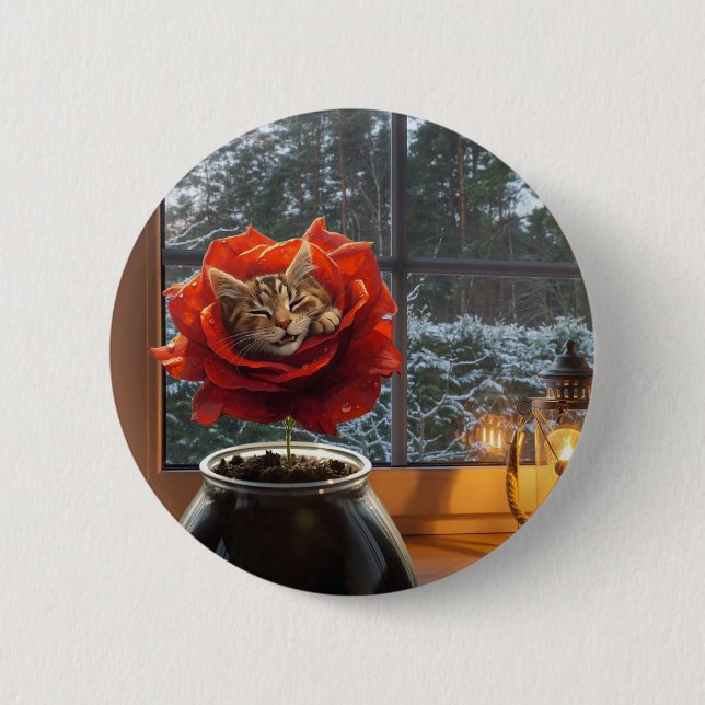 Rose Cat Dream  6 Cm Round Badge (Front)