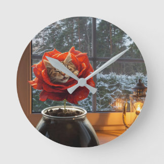 Rose Cat Dream Round Clock