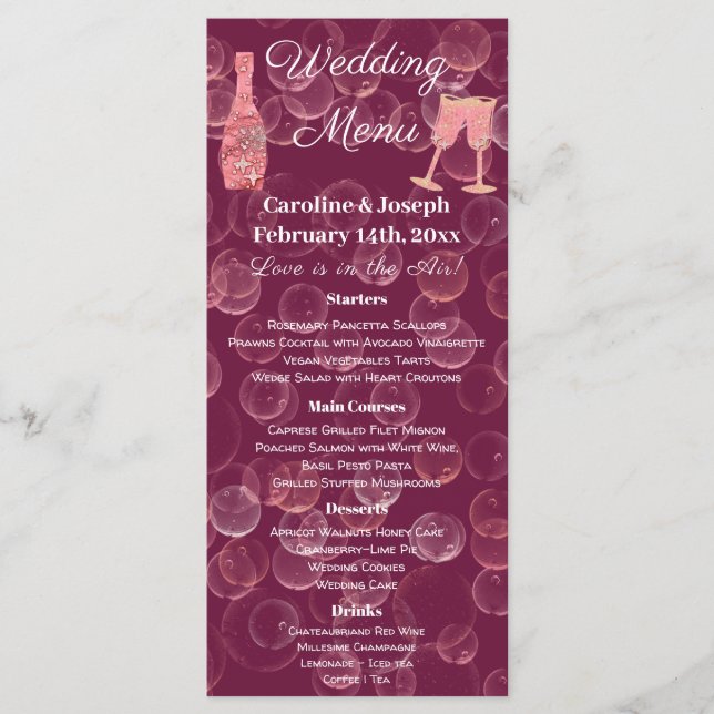 Rose Champagne Glitter & Stars Menu (Front)