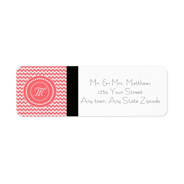 Rose Chevron Monogrammed Return Address Label (Front)