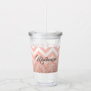 Rose Chevrons and Glitter Acrylic Tumbler
