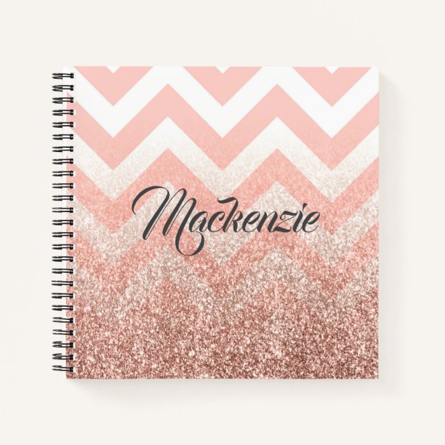Rose Chevrons and Glitter Notebook (Front)