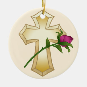 Rose Christian Cross Ornament 