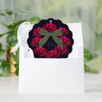 Rose Christmas Wreath Holiday Tree Decoration Card