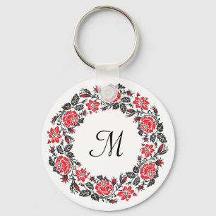 Rose circle cross-stitch Pattern Template monogram Key Ring