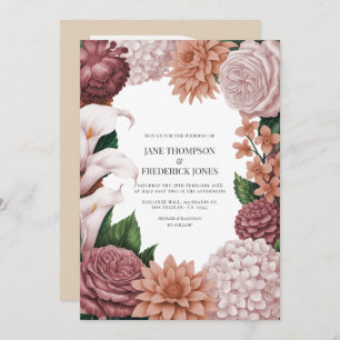 Rosé Clay, Terra Pink & Peony Smoke Floral Wedding Invitation
