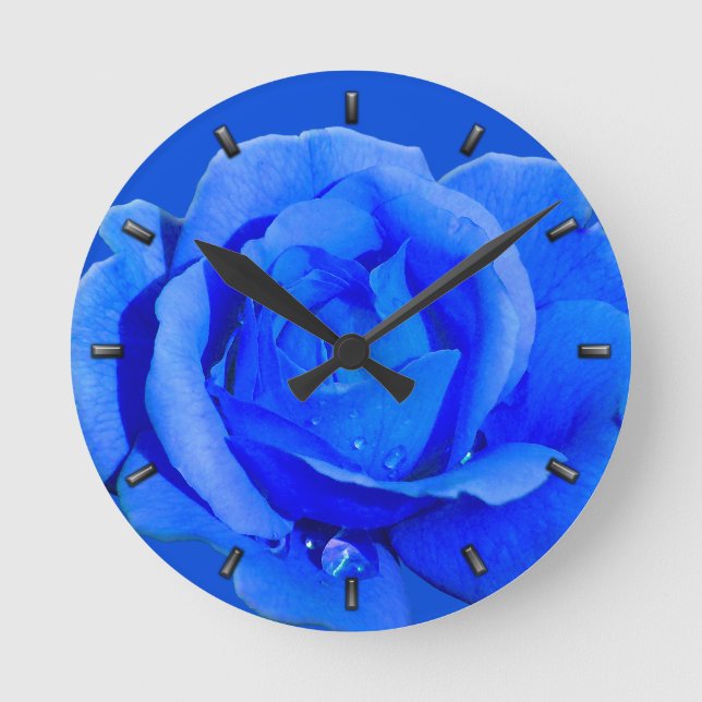 Rose Clock Blue Rose Flower Wall Clock Rose Gift (Front)