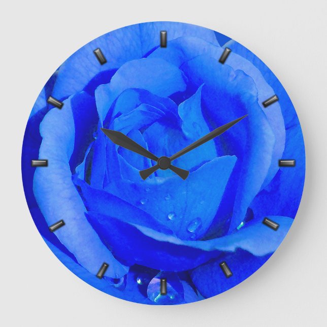 Rose Clock Blue Rose Flower Wall Clock Rose Gift (Front)