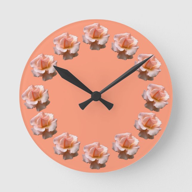 Rose Clock Wildrose Wall Clock Peach Rose Clock (Front)