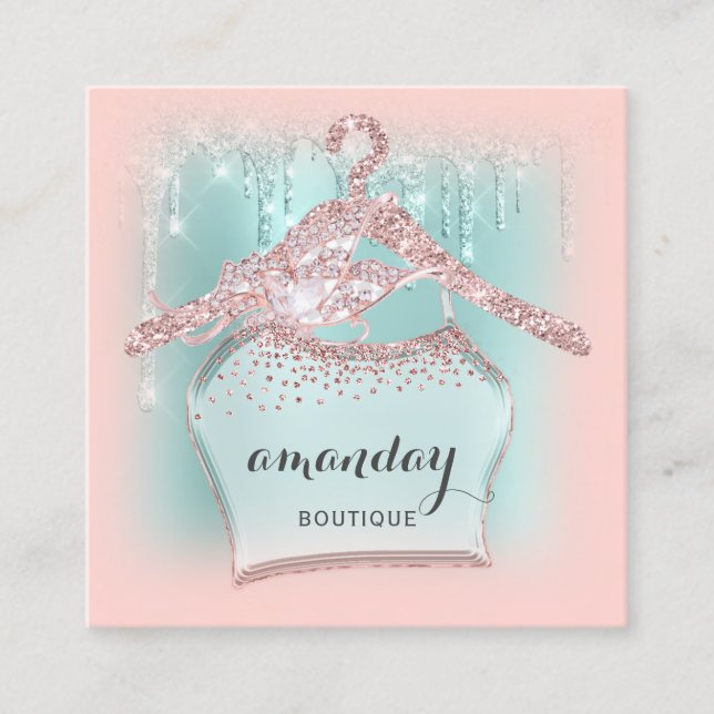 Rose Closet Cloth Hanger Dress  Boutique Mint Square Business Card (Front)