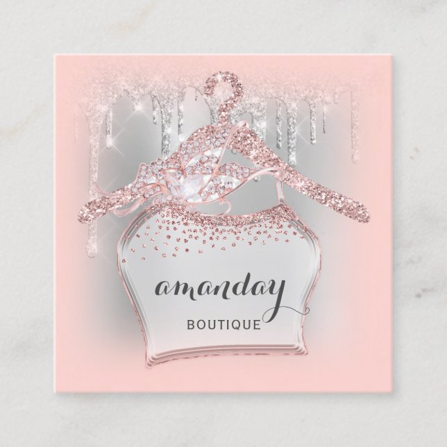 Rose Closet Cloth Hanger Dress  Boutique Silver Square Business Card (Front)