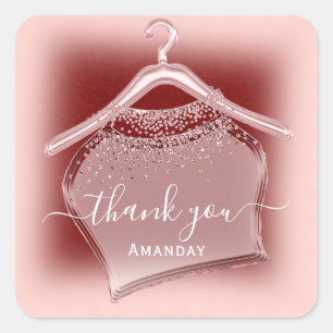 Rose Cloth Hanger Crystals Dress Thank You Name Square Sticker