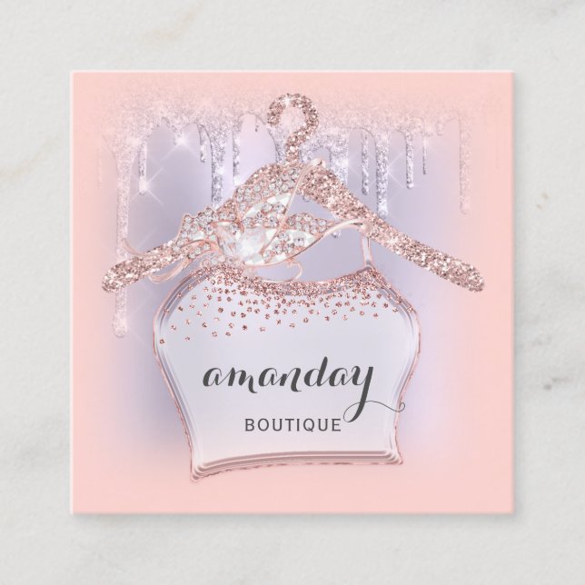 Rose Cloth Hanger Dress Fashion Blog Purple Drips Square Business Card (Front)