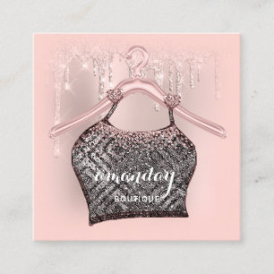 Rose Cloth Hanger Dress Fashion Shop Glitter Drip Square Business Card