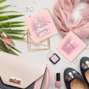 Rose Cloth Hanger Dress Fashion Shop Pink Drips Square Business Card