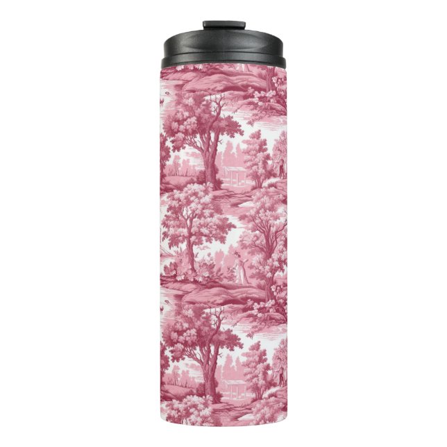 Rose-Colored Toile Design Thermal Tumbler (Front)
