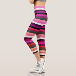 Rose Colour Stripes Capri Leggings