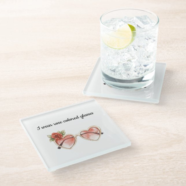 Rose Coloured Sunglasses Glass Coaster (Angled)