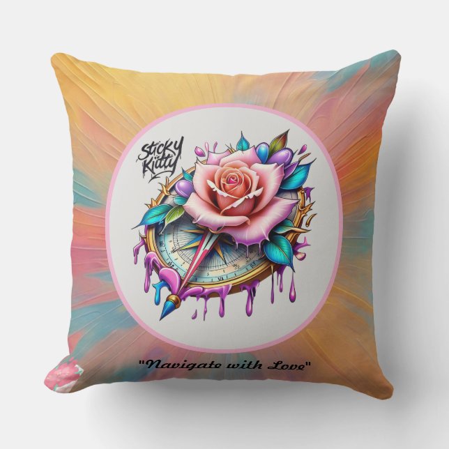 "Rose Compass: A Symbol of Love and Bliss" Cushion (Front)