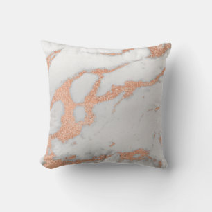 Rose Copper Gold Grey Glitter Marble Stone Metal Cushion