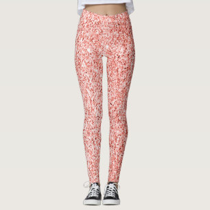 Rose coral light glitter faux sparkles leggings