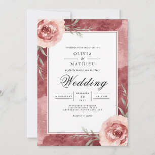 Rose Corner Floral Romantic Wedding Invitation
