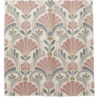 Rose, Cream & Grey Art Deco Floral Shower Curtain