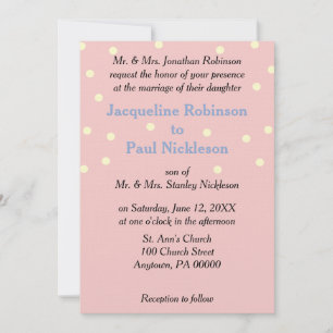 Rose Cream Polka Dots Blue Wedding Invitation