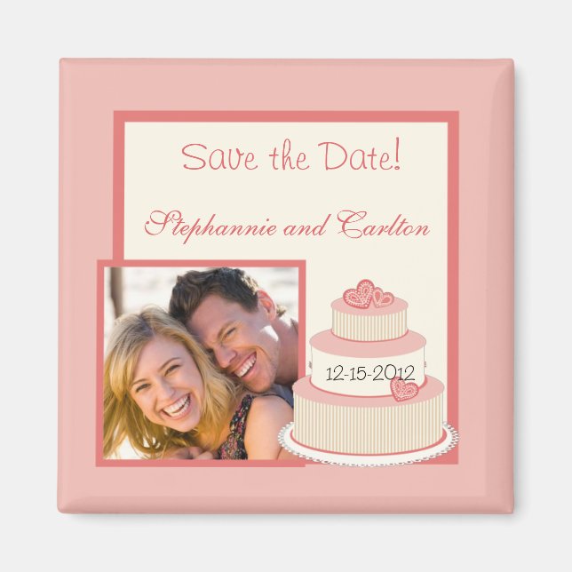 Rose/Creme Wedding Cake Announcement Magnet (Front)