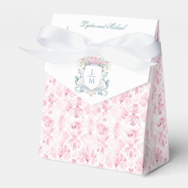 Rose Crest w/ Bow | Monogram Wedding Favour Box (Front Side)