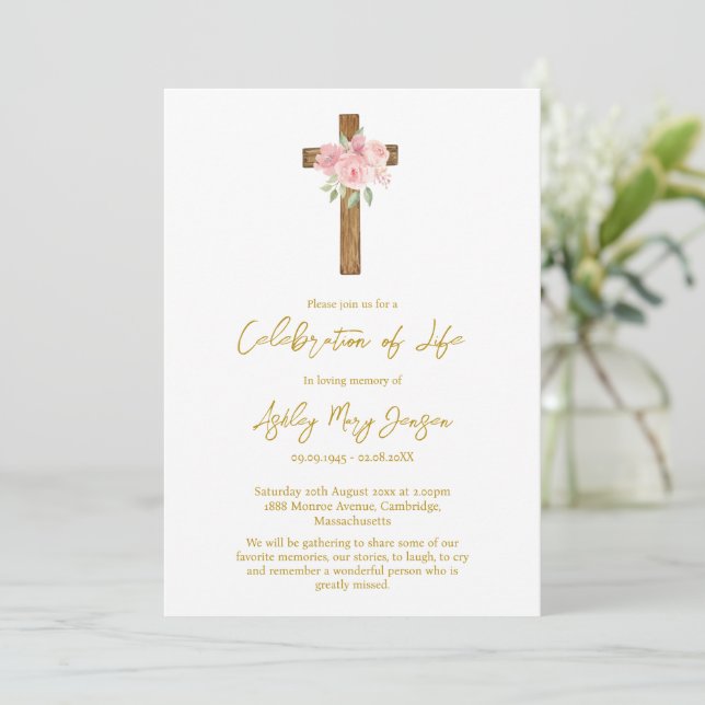 Rose Cross Celebration of Life Funeral Invitation (Standing Front)