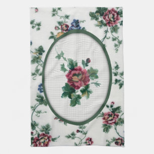 Rose Cross Stitch Kitchen Towel