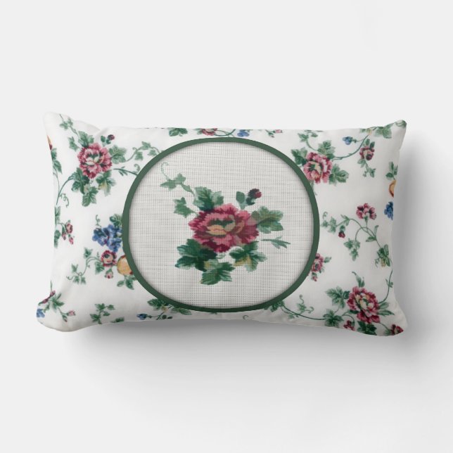 Rose Cross Stitch Pillow (Front)