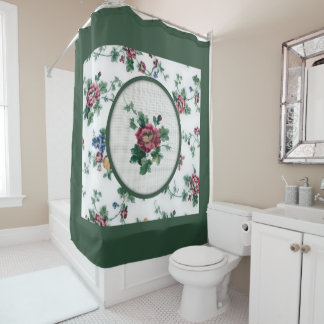 Rose Cross Stitch Shower Curtain