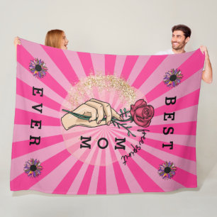 Rose Customise Elegant Floral Pink Glitter Fleece Blanket