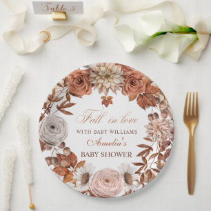 Rose Dahlia Wreath Fall Baby Shower Paper Plate