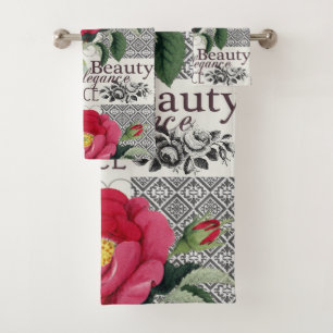 Rose Damask Pretty Floral Antique Bath Towel Set