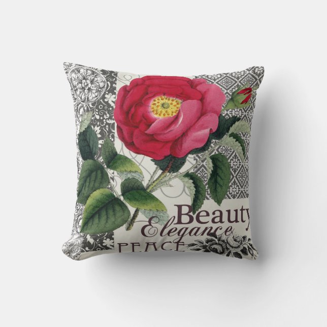 Rose Damask Pretty Floral Antique Cushion (Front)