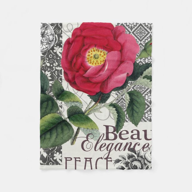 Rose Damask Pretty Floral Antique Fleece Blanket (Front)
