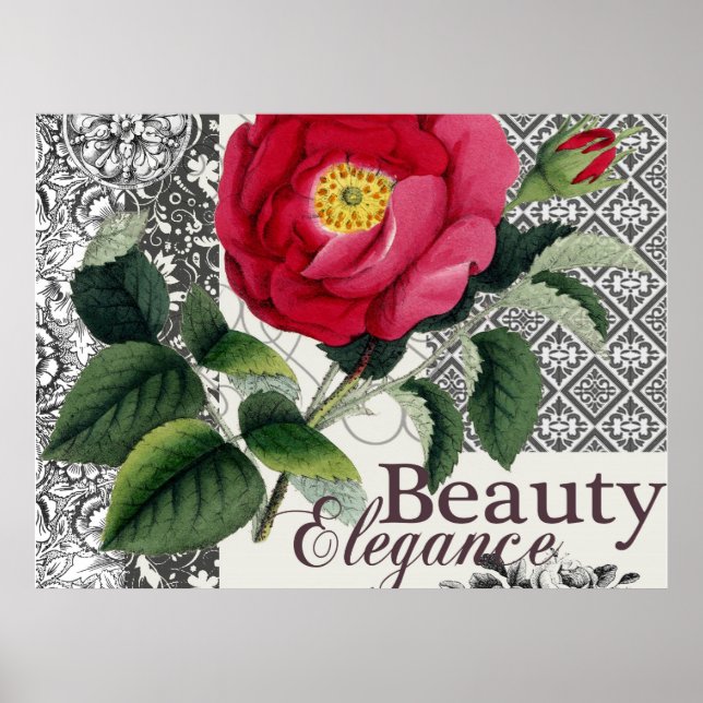 Rose Damask Pretty Floral Antique Poster (Front)