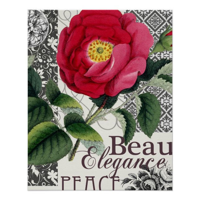 Rose Damask Pretty Floral Antique Poster (Front)