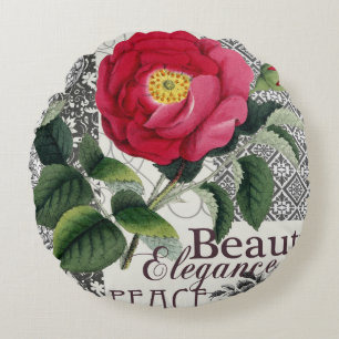 Rose Damask Pretty Floral Antique Round Cushion