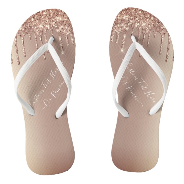 Rose Dark Gold Blush Glitter Sparkle Drips - Text Thongs (Footbed)