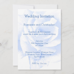 Rose Design Blue Coloured Wedding Invitation