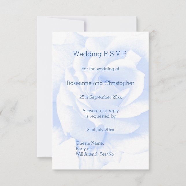 Rose Design Blue Coloured Wedding RSVP Card (Front)