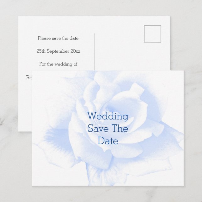 Rose Design Blue Coloured Wedding Save The Date Announcement Postcard (Front/Back)