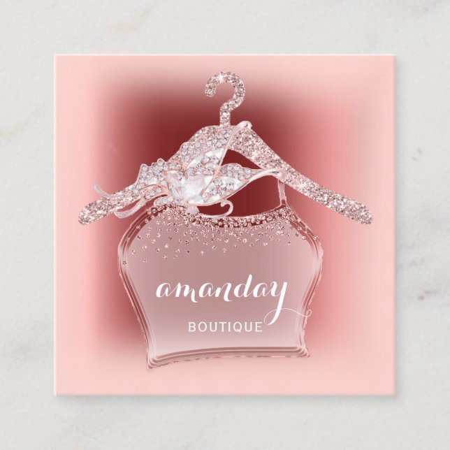 Rose Diamond Cloth Hanger Burgundy Boutique Square Business Card (Front)
