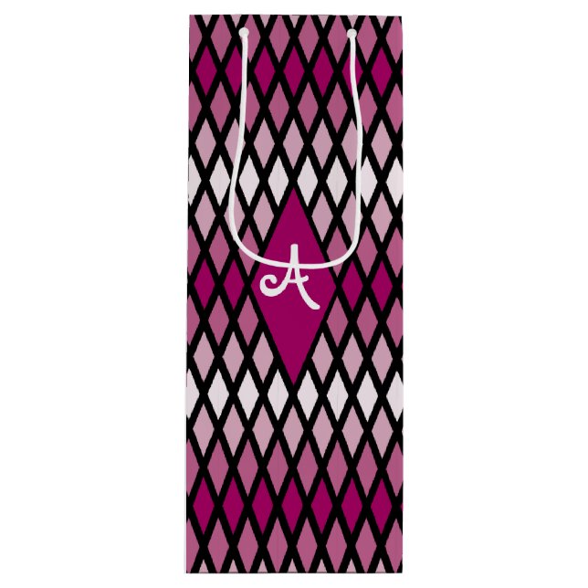Rose Diamond Ombre Monogram Wine Gift Bag (Front)